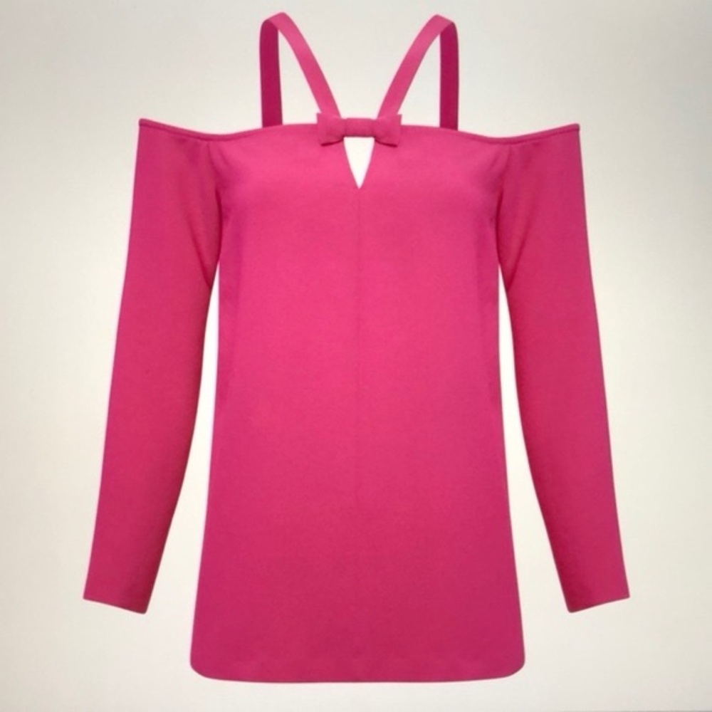 W by Worth Collection Vintage Barbie Pink Cold Shoulder Bow Neck Blouse Size 6